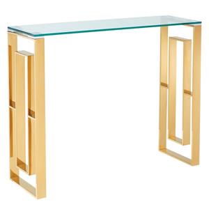 !nspire Stainless Steel Console Table - 30.75-in x 11.75-in x 39.5-in - Clear Glass and Gold Base