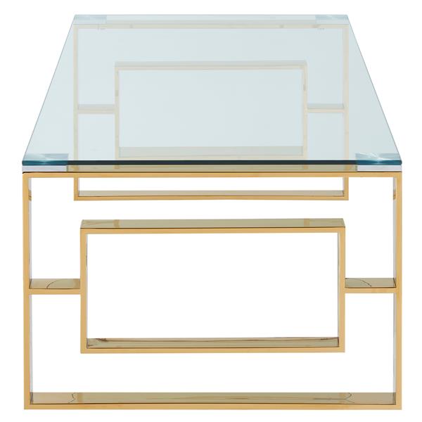 !nspire Coffee Table - 47.25-in x 15.75-in - Clear Glass - Stainless Steel Gold Base