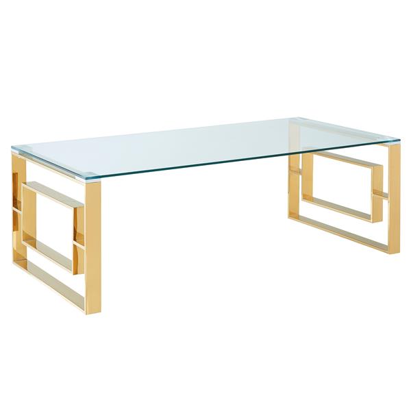 !nspire Coffee Table - 47.25-in x 15.75-in - Clear Glass - Stainless Steel Gold Base