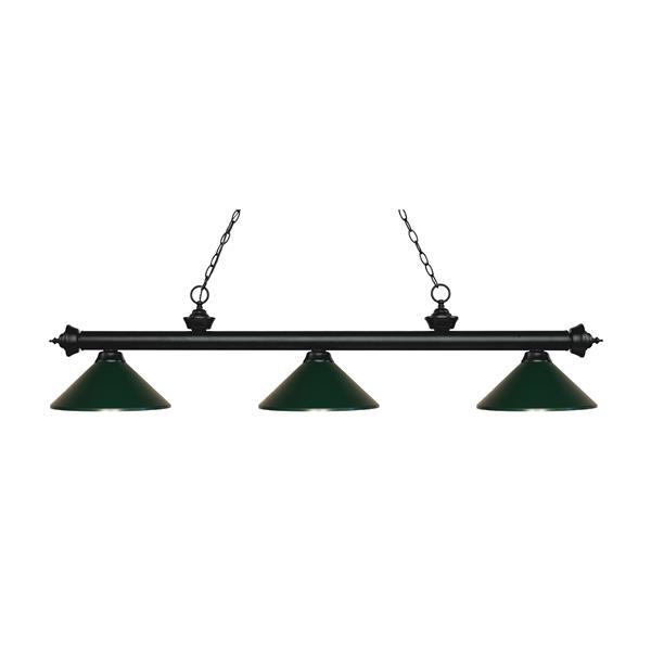 Luminaire de billard Riviera, 3 lumières, 57,25 po, vert foncé