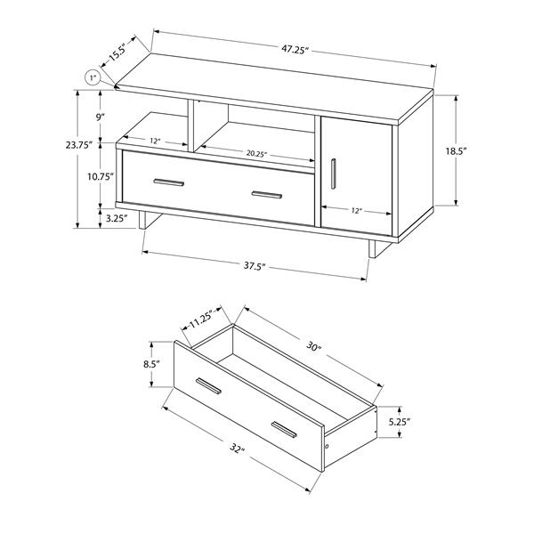 Monarch TV Stand with Storage - 47.25-in - Composite - White