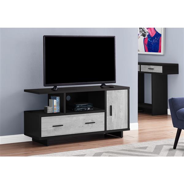 Meuble télévision avec rangement, 47,25 po x 23,75 po, noir/gris