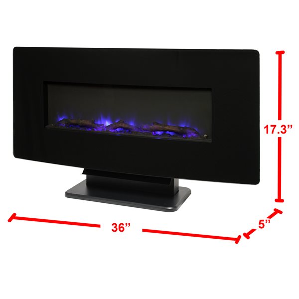 Muskoka Curved Wall Mount Electric Fireplace - Black Glass - 36-in
