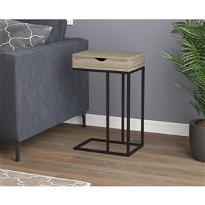 Safdie & Co. C-Shaped End Table 1 Drawer - Dark Taupe /Black Metal