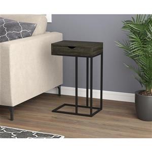 Table d'appoint forme en C, 1 tiroir, bois gris/métal noir