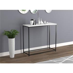 Table console blanche avec base en métal noir, 32 po