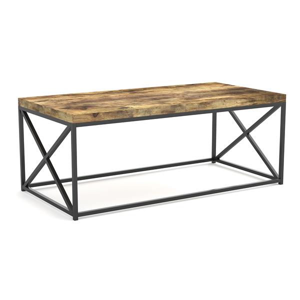 Table de salon, bois brun récupéré, base métal noir, 44"
