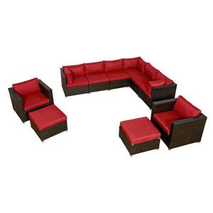 Think Patio Innesbrook Conversation Set with Cushions - Red - 10-piece