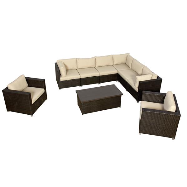 Think Patio Innesbrook Conversation Set with Cushions - Tan - 9-piece