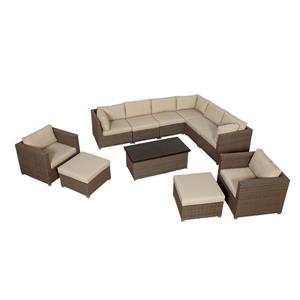 Think Patio Chambers Bay Conversation Set with Cushions - Tan -11-piece