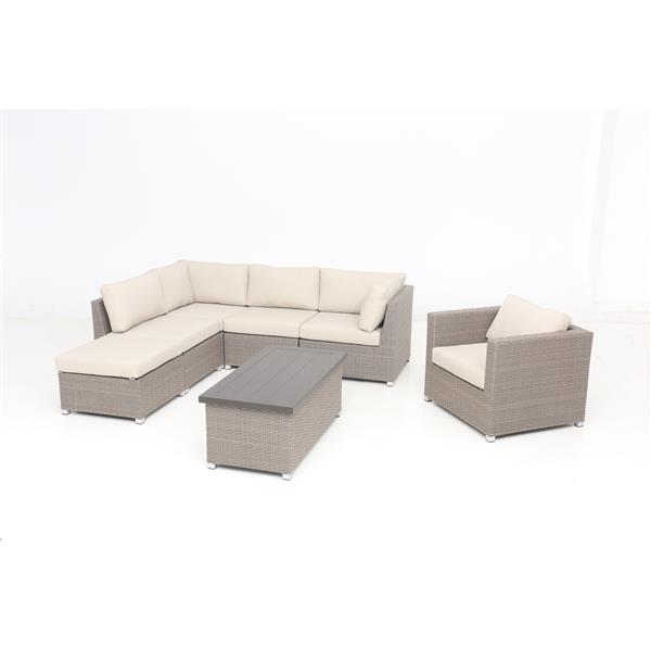 Think Patio Chambers Bay Conversation Set with Cushions - Tan - 7-piece