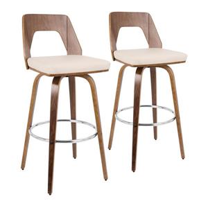 Lumisource Trilogy Barstool - Walnut & Cream Faux Leather - Set of 2