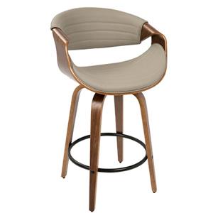 Lumisource Symphony Counter Stool - Walnut /Grey Faux Leather - Set/2