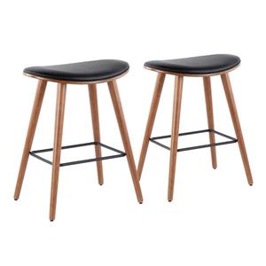 Lumisource Saddle Counter Stool - Walnut/Black Faux Leather - Set of 2
