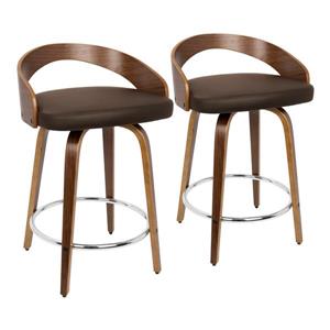 Lumisource Grotto Counter Stool - Walnut/Brown Faux Leather - Set of 2