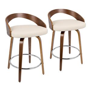 Lumisource Grotto Counter Stool - Walnut/Cream Faux Leather - Set of 2