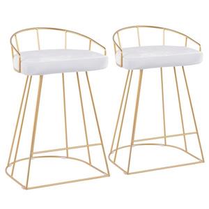 Lumisource Canary Gold Counter Stool - White Velvet Seat - Set of 2