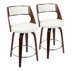Lumisource Cecina Counter Stool - Cherry & White Faux Leather -Set of 2
