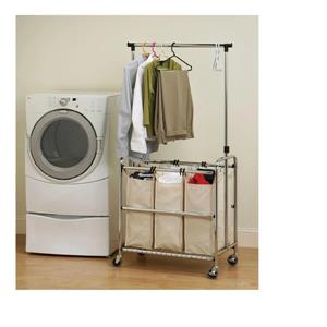 Seville Classics Laundry sorter cart - hanger bar- 3- bag