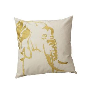 Coussin décoratif éléphant africain, 20 po x 20 po, or/blanc