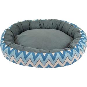 Lit de luxe ovale pour chien chevron , 27 po x 22 po x 7 po, bleu