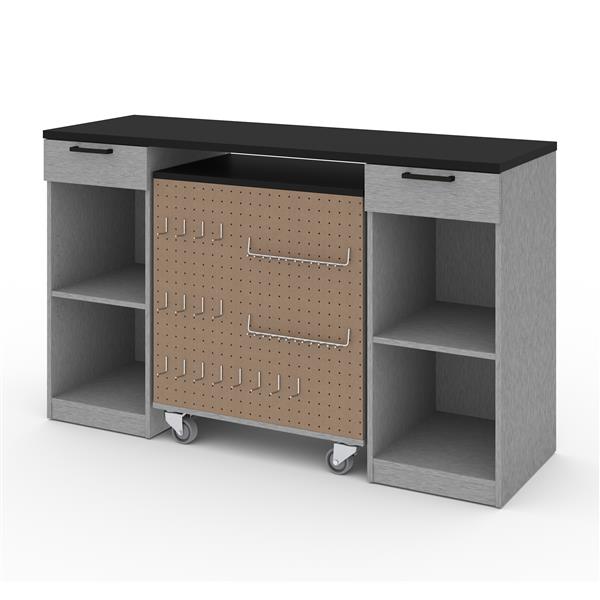 Bestar Lincoln 2 Piece Workbench And Mobile Storage Silver Grey
