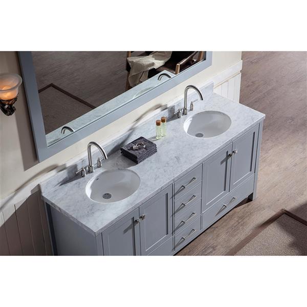 Ariel Cambridge 73-in Grey Double Sink Bathroom Vanity with White Natural Marble Top