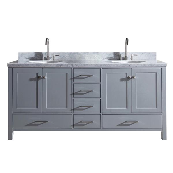 Ariel Cambridge 73-in Grey Double Sink Bathroom Vanity with White Natural Marble Top