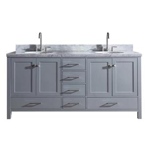 Ariel Cambridge 73-in Grey Double Sink Bathroom Vanity with White Natural Marble Top