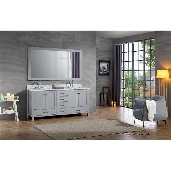 Ariel Cambridge 73-in Double Sink Grey Bathroom Vanity with White Natural Marble Top