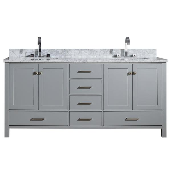 Ariel Cambridge 73-in Double Sink Grey Bathroom Vanity with White Natural Marble Top