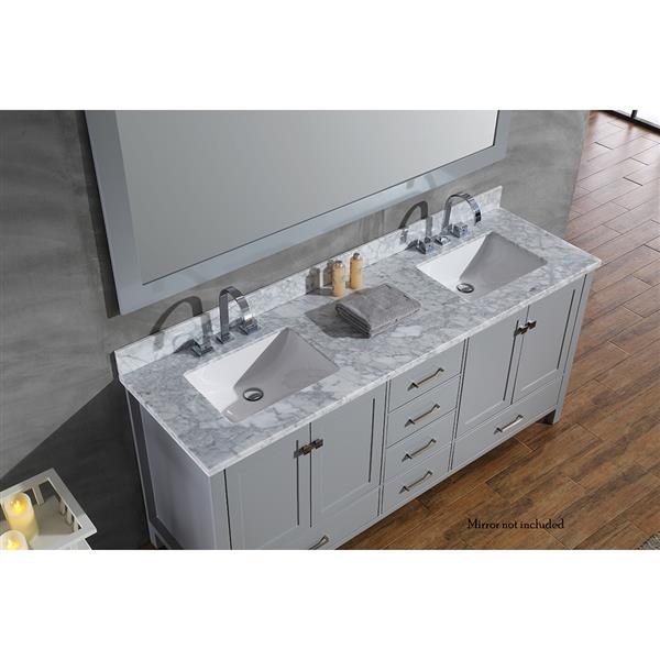 Ariel Cambridge 73-in Double Sink Grey Bathroom Vanity with White Natural Marble Top