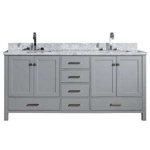 Ariel Cambridge 73-in Double Sink Grey Bathroom Vanity with White Natural Marble Top