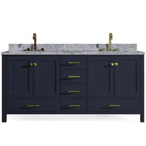 Ariel Cambridge 73-in Double Sink Midnight Blue Bathroom Vanity with White Natural Marble Top