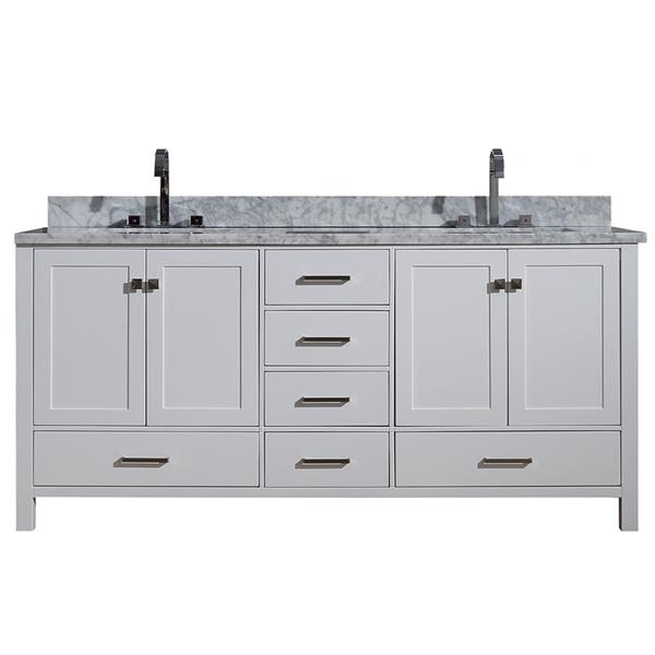 Ariel Cambridge 73-in Double Sink White Bathroom Vanity with White Natural Marble Top