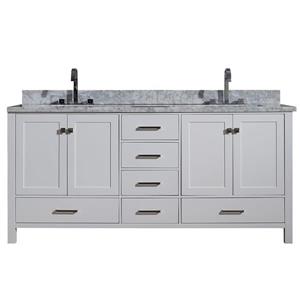 Ariel Cambridge 73-in Double Sink White Bathroom Vanity with White Natural Marble Top