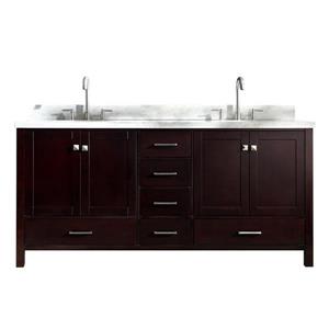 Ariel Cambridge 73-in Espresso Double Sink Bathroom Vanity with White Natural Marble Top