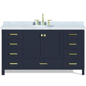 Ariel Cambridge 61-in Midnight Blue Single Sink Bathroom Vanity with White Natural Marble Top
