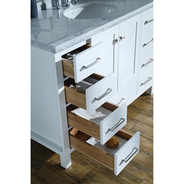 Ariel Cambridge 61-in White Single Sink Bathroom Vanity with White Natural Marble Top