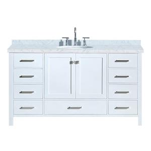 Ariel Cambridge 61-in White Single Sink Bathroom Vanity with White Natural Marble Top