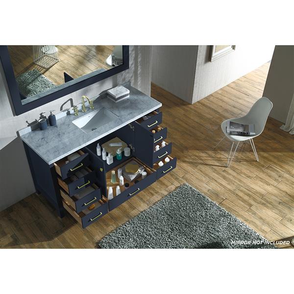 Ariel Cambridge 61-in Single Sink Midnight Blue Bathroom Vanity with White Natural Marble Top