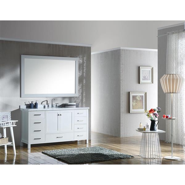 Ariel Cambridge 61-in Single Sink White Bathroom Vanity with White Natural Marble Top