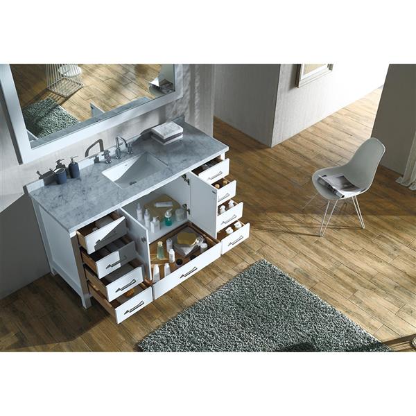 Ariel Cambridge 61-in Single Sink White Bathroom Vanity with White Natural Marble Top