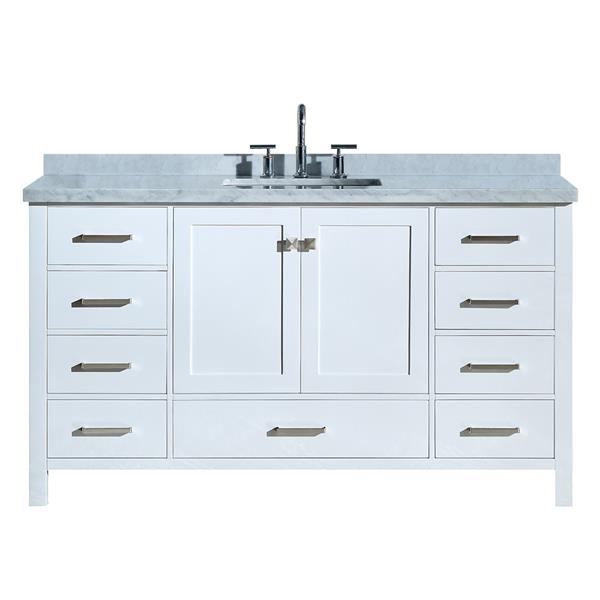 Ariel Cambridge 61-in Single Sink White Bathroom Vanity with White Natural Marble Top