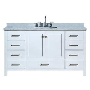 Ariel Cambridge 61-in Single Sink White Bathroom Vanity with White Natural Marble Top