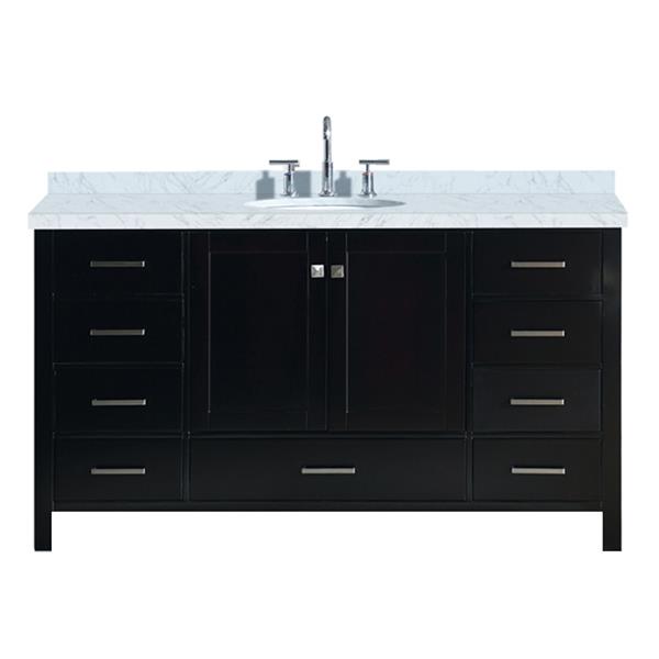 Ariel Cambridge 61-in Espresso Single Sink Bathroom Vanity with White Natural Marble Top