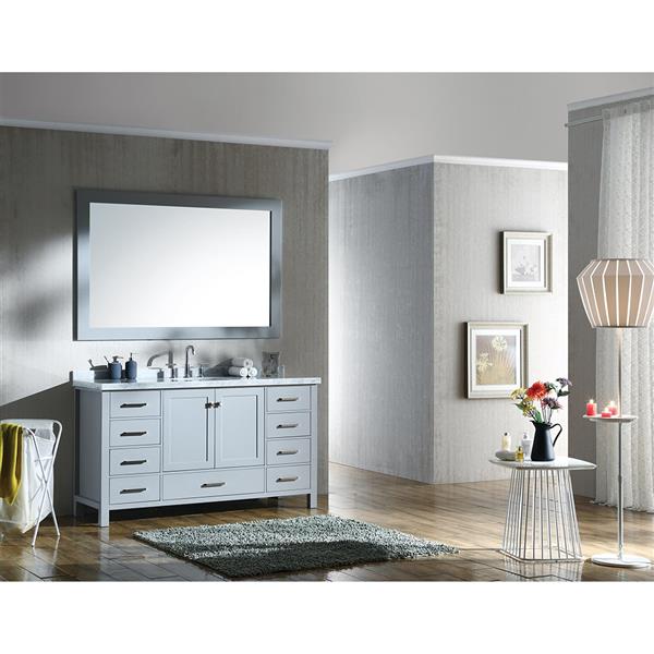 Meuble-lavabo simple gris de 61 po Cambridge par Ariel avec comptoir en marbre naturel blanc