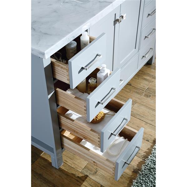 Meuble-lavabo simple gris de 61 po Cambridge par Ariel avec comptoir en marbre naturel blanc