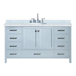 Ariel Cambridge 61-in Grey Single Sink Bathroom Vanity with White Natural Marble Top