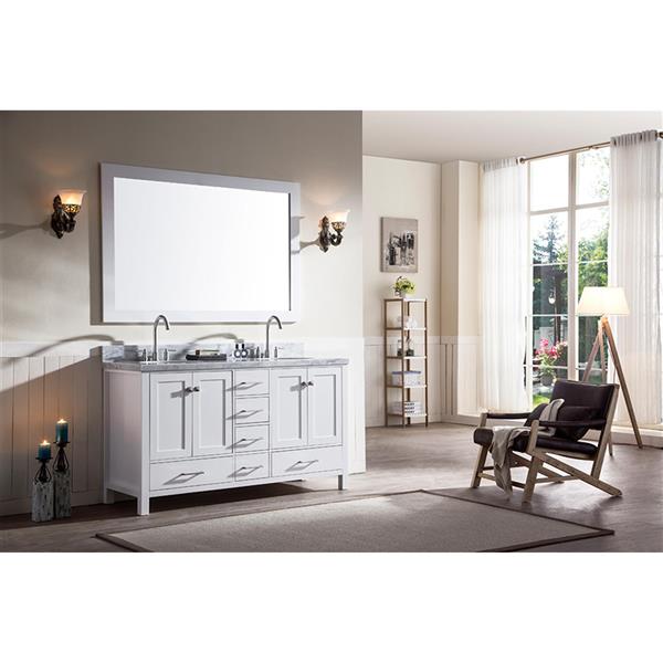 Ariel Cambridge 61-in White Double Sink Bathroom Vanity with White Natural Marble Top